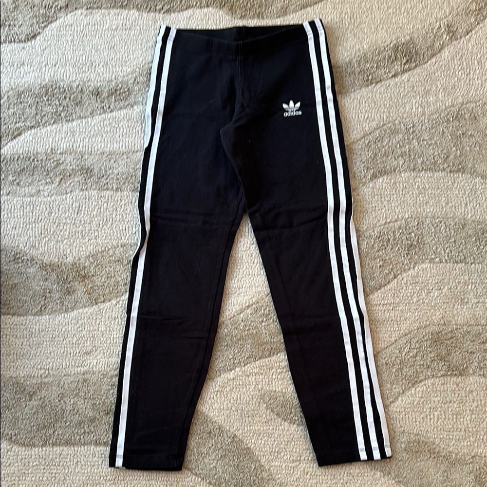 Adidas Black Leggings with White Stripes